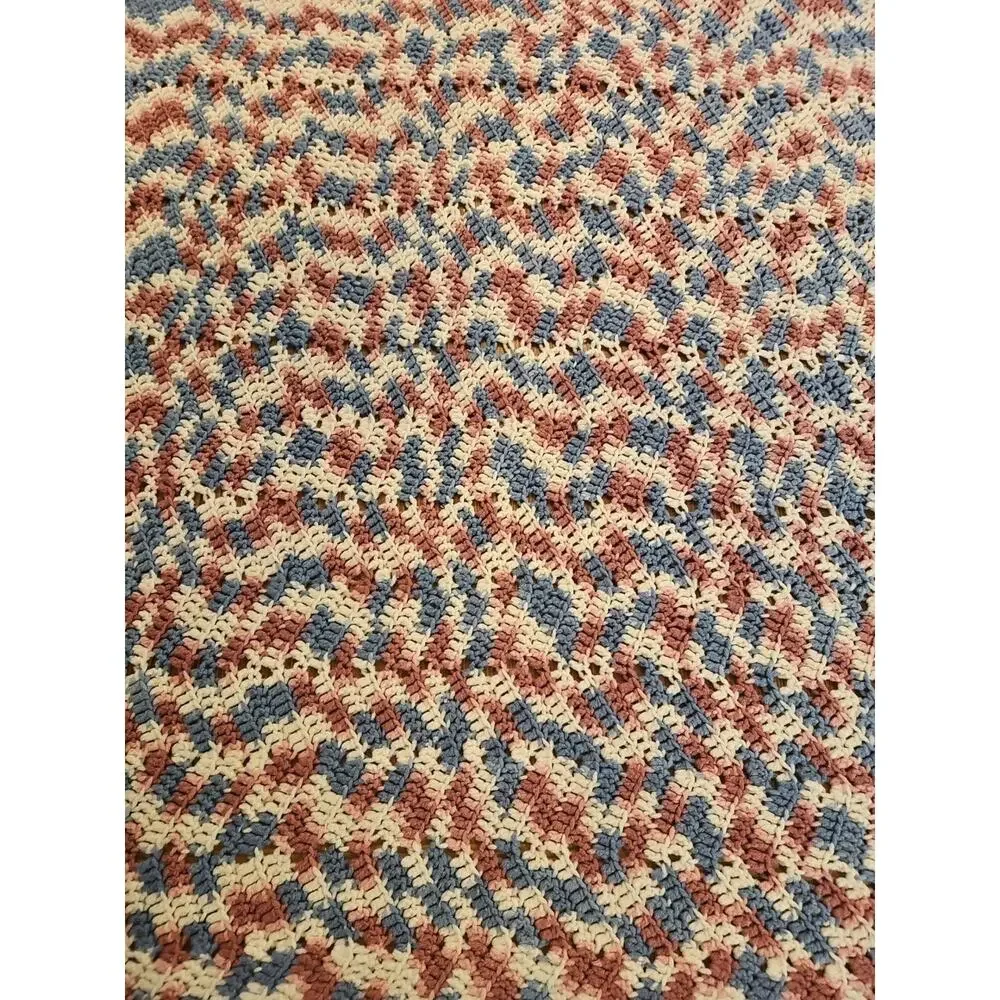 Handmade Crochet Afghan Ripple pattern Blanket multi colored yarn 79